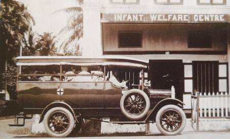 A motor bus was used to transport those who could not afford the journey to the Klang Infant Welfare Centre A motor bus was used to transport those who could not afford the journey to the Klang Infant Welfare Centre